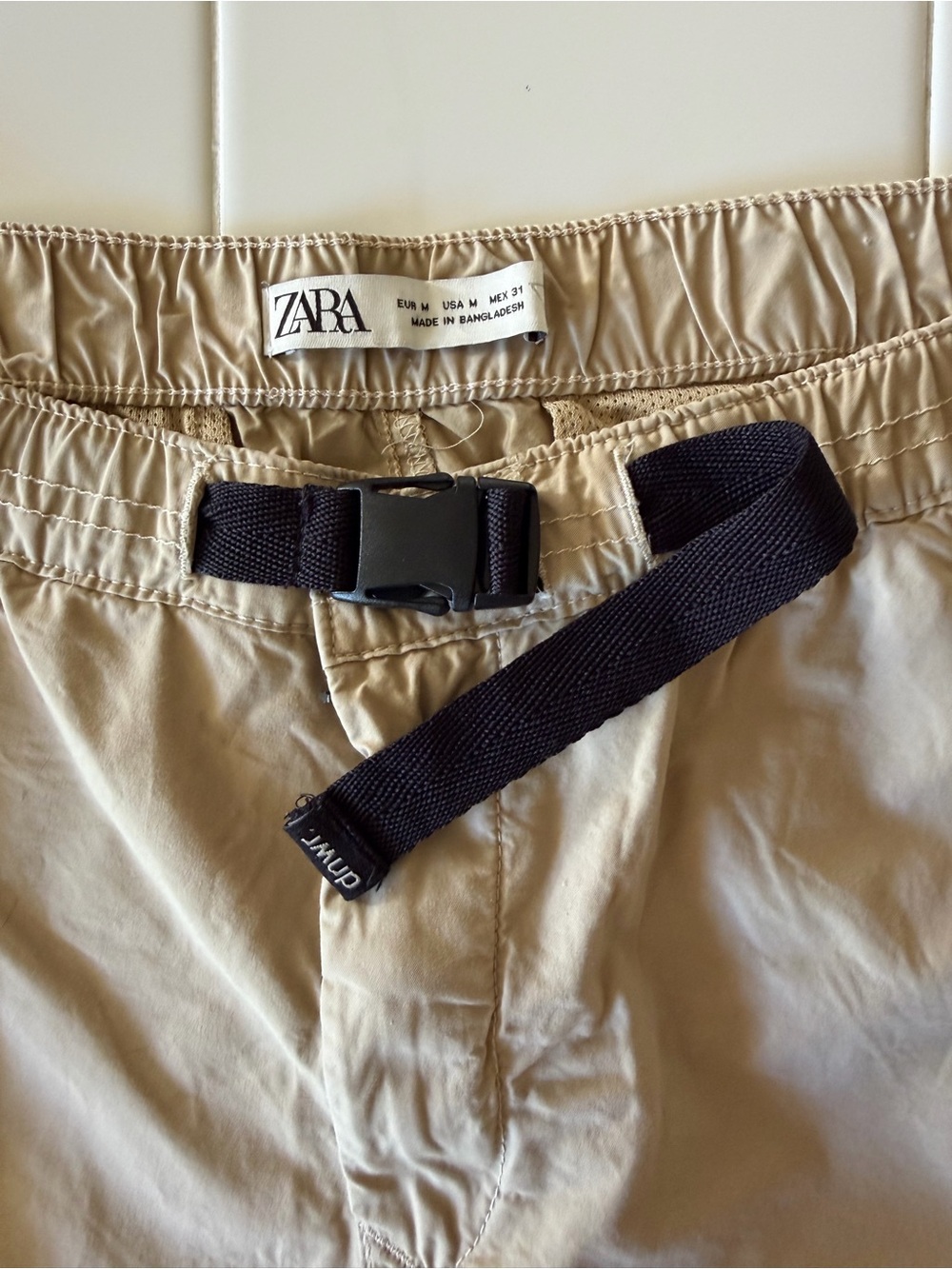 Zara Men's Belted Cotton Shorts Khaki Tan Size M - Picture 3 of 4